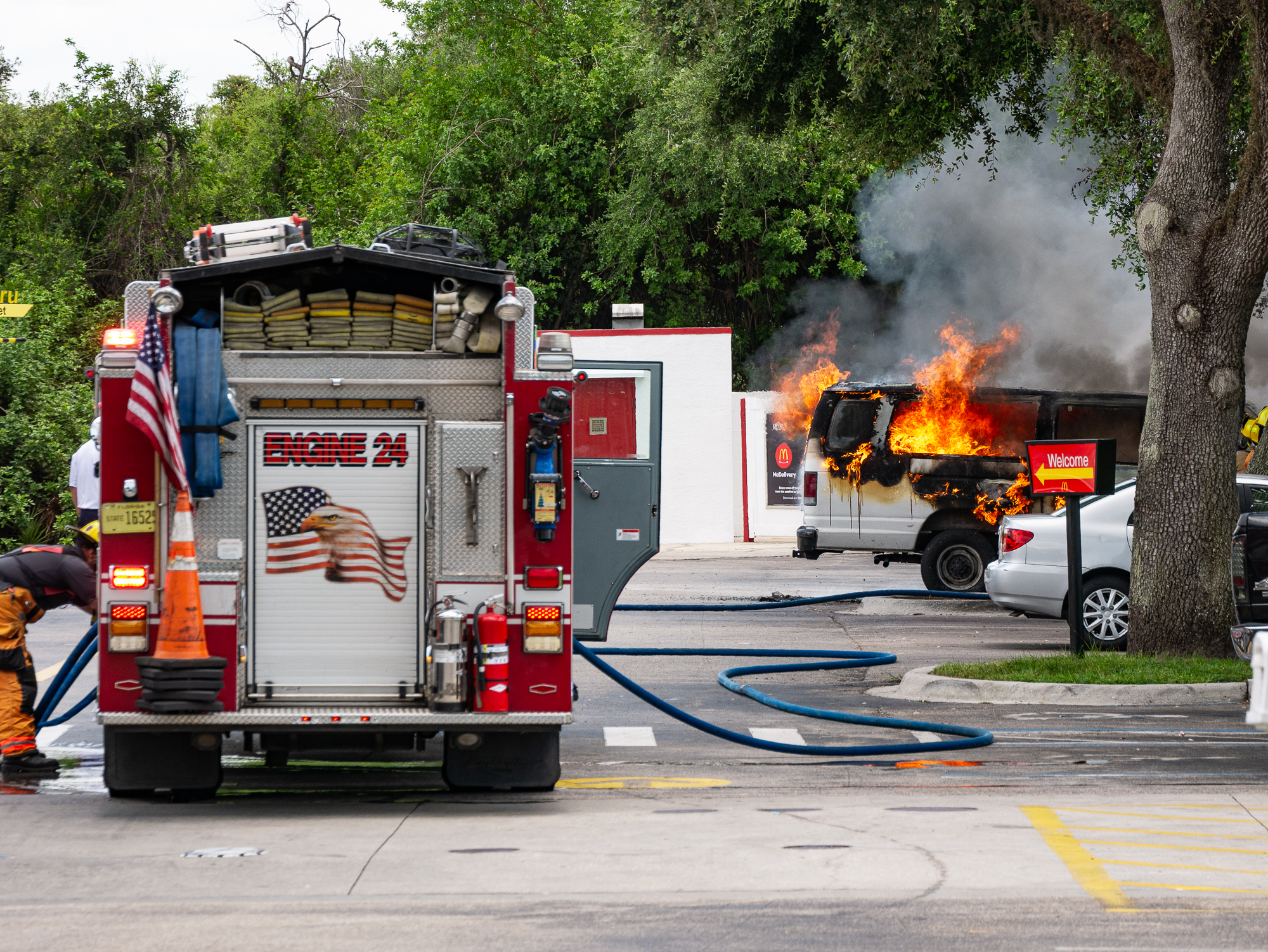 Vehicle fire response scene